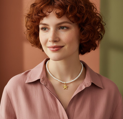 Daizy Sea Charm: Gold & Pearl Starfish NECKLACE Turquoise Alloy Necklace