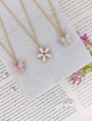 EnlightenMani Flowers & Butterflies Collection ~ Pack of 3 Necklaces Gold-plated Plated Alloy Necklace Set