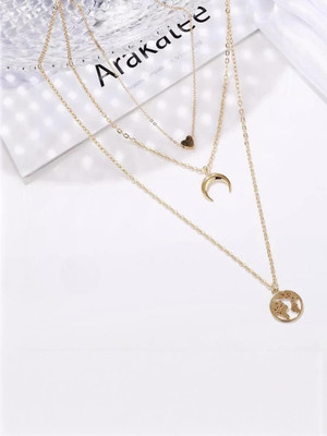 Dressberry Three Layered Earth Moon Heart Necklace Gold-plated Plated Alloy Necklace
