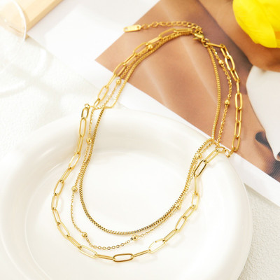 MYKI Anti-Tarnish Multi-Layer Paperclip Gold Chain Necklace Gold-plated Plated Stainless Steel Necklace