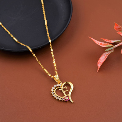 JETWAL F Name Pendant Heart Shape Design Alphabet F Locket with 18 Inch Chain Gold-plated Alloy Pendant
