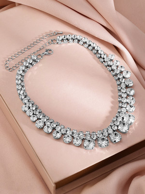 RUBANS Rhodium-Plated Teardrop Crystal Necklace Rhodium Plated Brass Necklace