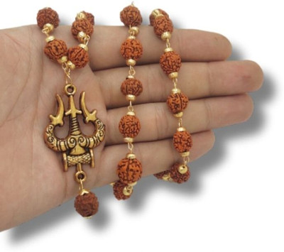 HAPPY CREATION Most Demanded Lord Mahadev Dotted Locket Pendant With 5 Mukhi Rudraksha Mala Gold-plated Plated Brass Necklace Set