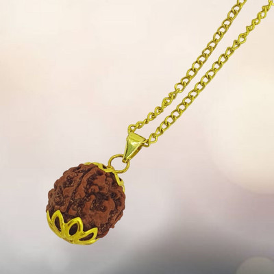 A1 yashvriddhi Brown 4 Mukhi Nepali Rudraksha Four Face Rudraksh Certified with Lab Report Beads Gold-plated Plated Brass, Wood Chain