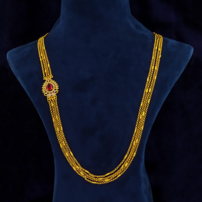 VARNIJEWELLS 1 GRAM GOLD PLATED 24-INCH LONG CHAIN DOUBLE MOPU CHAIN PENDANT FOR WOMEN/GIRLS. Cubic Zirconia Gold-plated Plated Brass Necklace Set