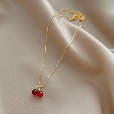 JRISSY Red Cherry Necklace Simple Enamel Pendant Gold-plated Plated Alloy Chain