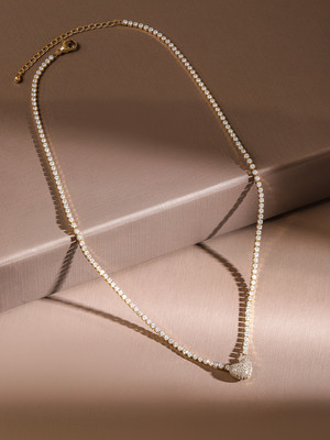 RUBANS 22k Gold Plated Timeless Heart Cubic Zirconia Necklace Gold-plated Plated Brass Necklace