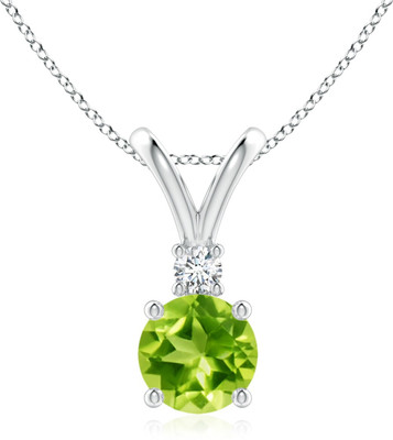 Sivori Peridot Color Solitaire Pendant with Zircon - Elegant Gift Zircon Rhodium Plated Brass Chain Set