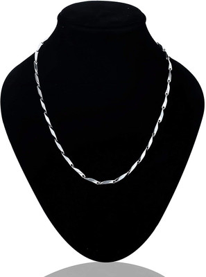Lyzoo Silver Titanium Plated Stainless Steel Rice Necklace Chain for Men Boys Silver Plated Stainless Steel Chain