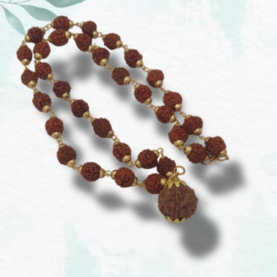 Fine Creation Most Demanded Shiv Symbol Dotted Locket Pendant With 5 Mukhi Rudraksha Mala Gold-plated Plated Brass Necklace Set