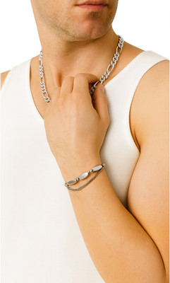 drakyjewels Silver Triple-Link Chain & Matching Bracelet Combo for Men & Women Silver Plated Stainless Steel Chain