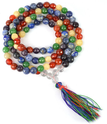 CRYSTU Natural 7 Chakra 108 Faceted Beads 8 mm Jaap Mala for Unisex Amethyst, Carnelian, Crystal, Jade, Lapis Lazuli, Quartz Crystal Chain