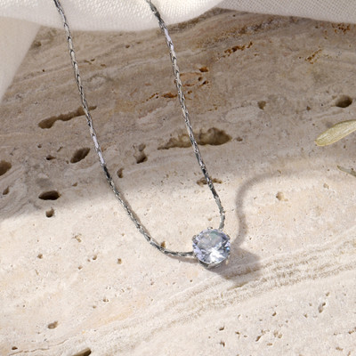 Salty Dewdrop Diamond Necklace - Silver for Women & Girls Stainless Steel Necklace