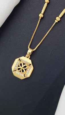 Grenterprise Gold Plated Pendant Set with Chain Diamond Gold-plated Plated Brass Necklace Set