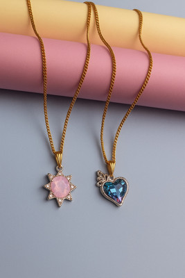 Sividya Combo(2)-NPen-350-Premium Pendant(PP5.Pink and PP1.Sky blue) Gold-plated Alloy Pendant Set