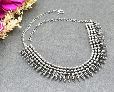 HIGH TRENDZ Oxidised Metallic Silver Boho Choker Brass Plated Metal Necklace