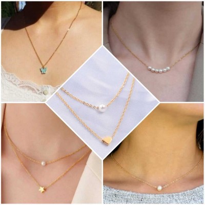 ELCETRATD JEWELLERY Shimmering Graceful Pack Of Five Eligent Necklace For Women And Girls Diamond Gold-plated Plated Alloy Necklace