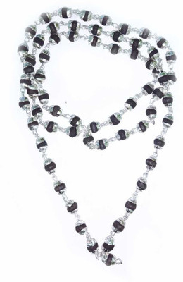 RADHEY Original Black Tulsi Mala Wiith Silver Cap Silver Plated Wood Chain