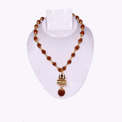 Malas Collection Shiv Shakti Kavach 5 Mukhi Rudraksha Mala With Shiv Trishul & Damru Brass Chain