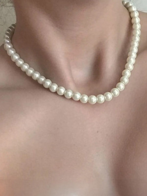 DIVINOOR Pearl Mala White Single Line 8MM String Necklace Jewellery For Women & Girls Pearl Stone Necklace