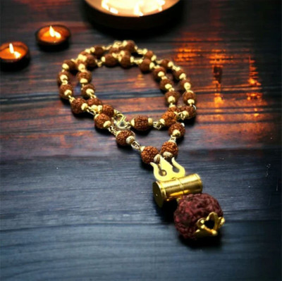 ARIVETS Shiv Trishul mala Gold-Plated Lord Shiva Locket rudraksha moti Wood Pendant Set Gold-plated Brass Pendant Set