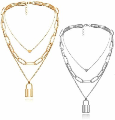 AVIRA ENTERPRISES Combo of 2 Layered Lock Pendant Necklace for Women & Girls Gold-plated Alloy Pendant Set