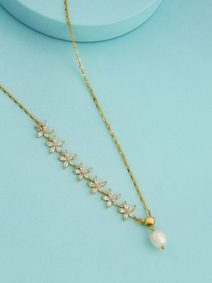 Kushal's Fashion Jewellery Pearl Gold-Plated Zircon Party Trendy Necklace Zircon Gold-plated Plated Copper Necklace