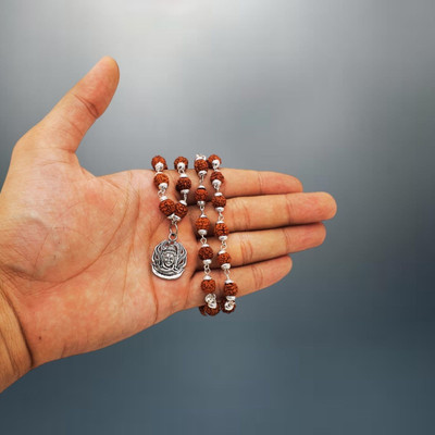 JagatguruShop Rudraksha Mala with Silver-Plated Cap With Shiv/Om/Mahakal Pendal For Unisex Beads Silver Plated Brass, Wood Necklace