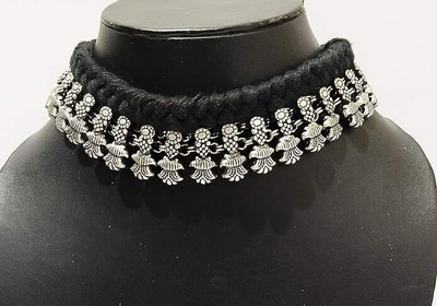 JDDCART NL1005CHBLK01JD Silver Plated Brass Choker