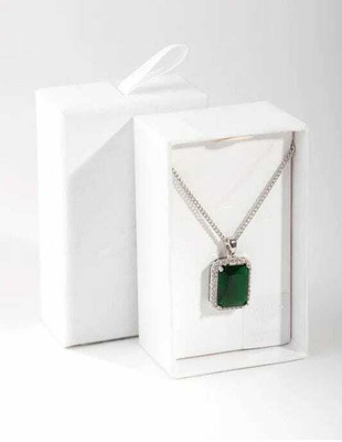 VIANSH American Diamond Ruby Necklace, Silver Plated Necklace for Women (GREEN) Cubic Zirconia Silver Plated Stainless Steel Chain