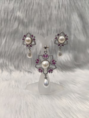 MannatRaj Alloy Silver Pink Jewellery Set(Pack of 3)