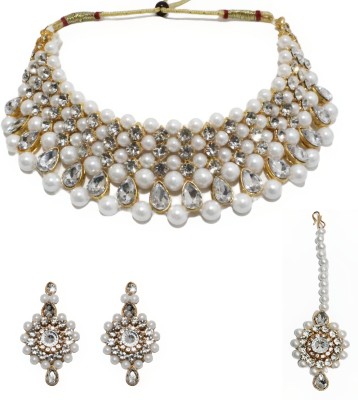 Hemshail Trendy Kundan Wedding Choker Jewellery set for Women Silver Diamond Gold-plated Plated Alloy Necklace Set