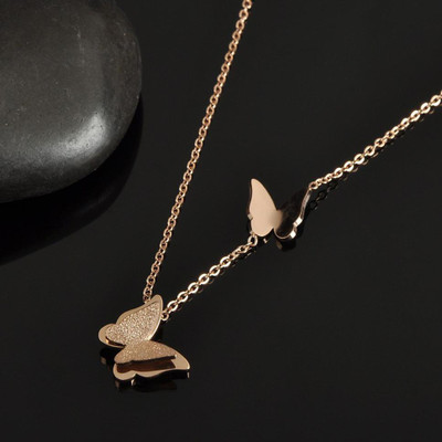 zorvi ROSEGOLD NECKLESS WITH ATTACHED DOUBLE BUTTERFLY PENDANT Gold-plated Plated Brass, Stainless Steel Chain
