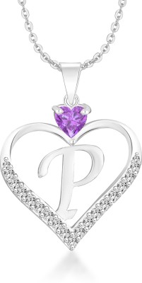 Heer Collection Heart Shape Alphabet 'P' Valentine Special Pendant Propose Wedding Anniversary Cubic Zirconia, Crystal Gold-plated Plated Brass, Copper Chain Set