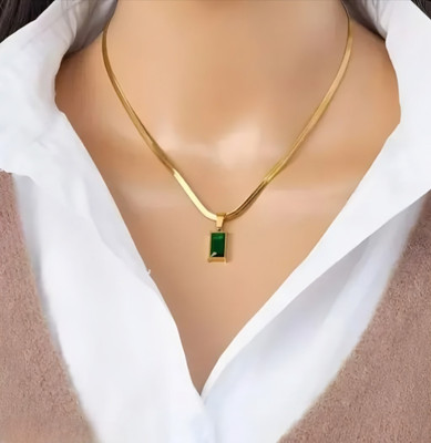 Sparqle Green Gemstone Necklace, Crystal Gold-plated Plated Stainless Steel Necklace