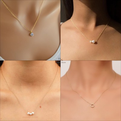 BOGHRA SALES Combo of 4 Pendant Necklace Chain for Women and Girls Pearl, Diamond Gold-plated Plated Brass, Alloy Chain