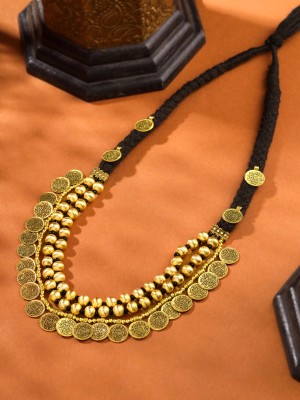 YELLOW CHIMES Traditional Long Oxidised Gold Plated Coin Jewellery Necklace for Women Beads Gold-plated Plated Brass Necklace