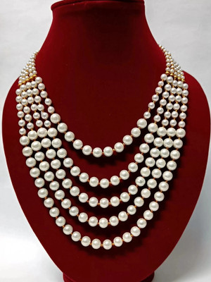 Henuka Stylish & Beautiful 5 Layer Beads Necklace/ for Girls or Women Beads Beads, Pearl Gold-plated Plated Mother of Pearl Layered