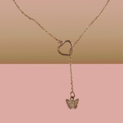 Vembley New Single Layered Butterfly In Heart Pendant Necklace For Her Gold-plated Plated Alloy Necklace