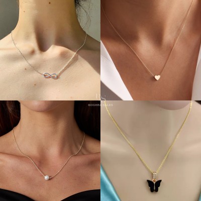 BOGHRA SALES Combo of 4 Pendant Necklace Chain for Women and Girls Pearl, Diamond Gold-plated Plated Brass, Alloy Chain