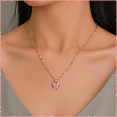 TVI Gold Plated Pink Butterfly Pendant Cubic Zirconia Gold-plated Plated Alloy Necklace