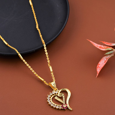 CLONEO V Alphabet Word Letter in Heart Shape with American Diamond Attached Gold-plated Plated Alloy Chain
