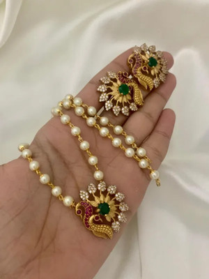 ROFARWORD Traditional Wedding Wear Choker Necklace/Jewellery Set For Women and Girls Zircon Gold-plated Plated Alloy Necklace Set