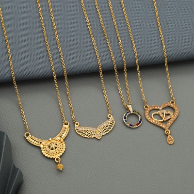 INSTALOAD Combo Pendant Chain for Women and Girls Gold-plated Brass Cubic Zirconia Gold-plated Plated Brass Necklace
