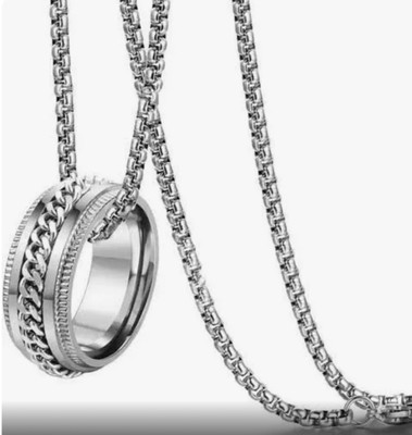 house of common Ring pendent 60 mm for bikers /party wear Silver Plated Stainless Steel Chain Set