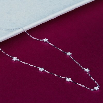 ZALKARI 925 Sterling Silver Stars Necklace Chain for Girls & Women Silver Plated Sterling Silver Chain