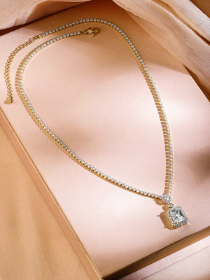RUBANS 22K Gold-Plated Sparkling Cubic Zirconia Studded Pendant Necklace Gold-plated Plated Brass Necklace