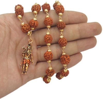 Fine Creation Most Demanded Bhagwan Shiv Dotted Locket Pendant With 5 Mukhi Rudraksha Mala Gold-plated Plated Brass Necklace Set