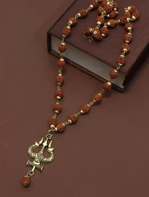 TulipMash Shiv Trishul mala Gold-Plated Lord Shiva Locket rudraksha moti Wood Pendant Set Rudraksha Necklace