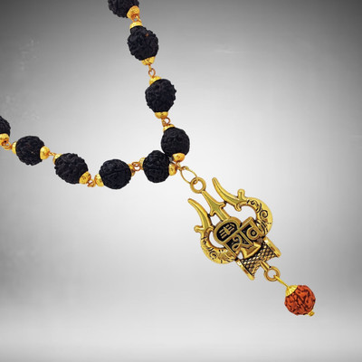 Madhur Creation Lord Shiva Trishul Damru Locket with Rudraksha Mala for Men & Boys Beads Gold-plated Plated Brass, Wood Chain